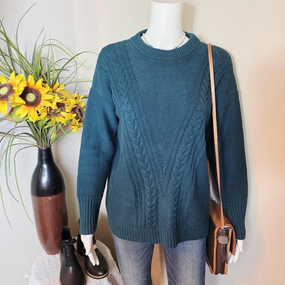 Harper Lane Stitch Fix Teal Cable Knit Sweater